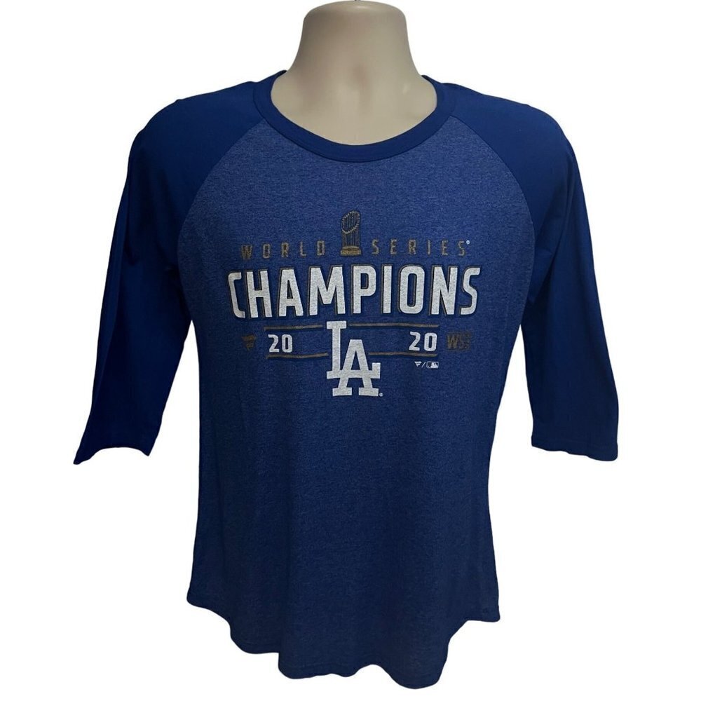 Los Angeles LA Dodgers 2020 MLB Champions Blue Graphic T-Shirt Medium 3/4 Sleeve